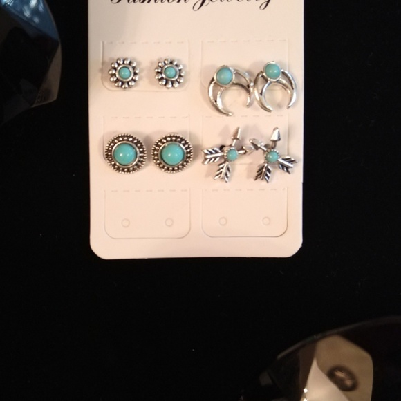 NEW 4 Pair of Silver & Turquoise Hypoallergenic Stud Earrings - Picture 5 of 7